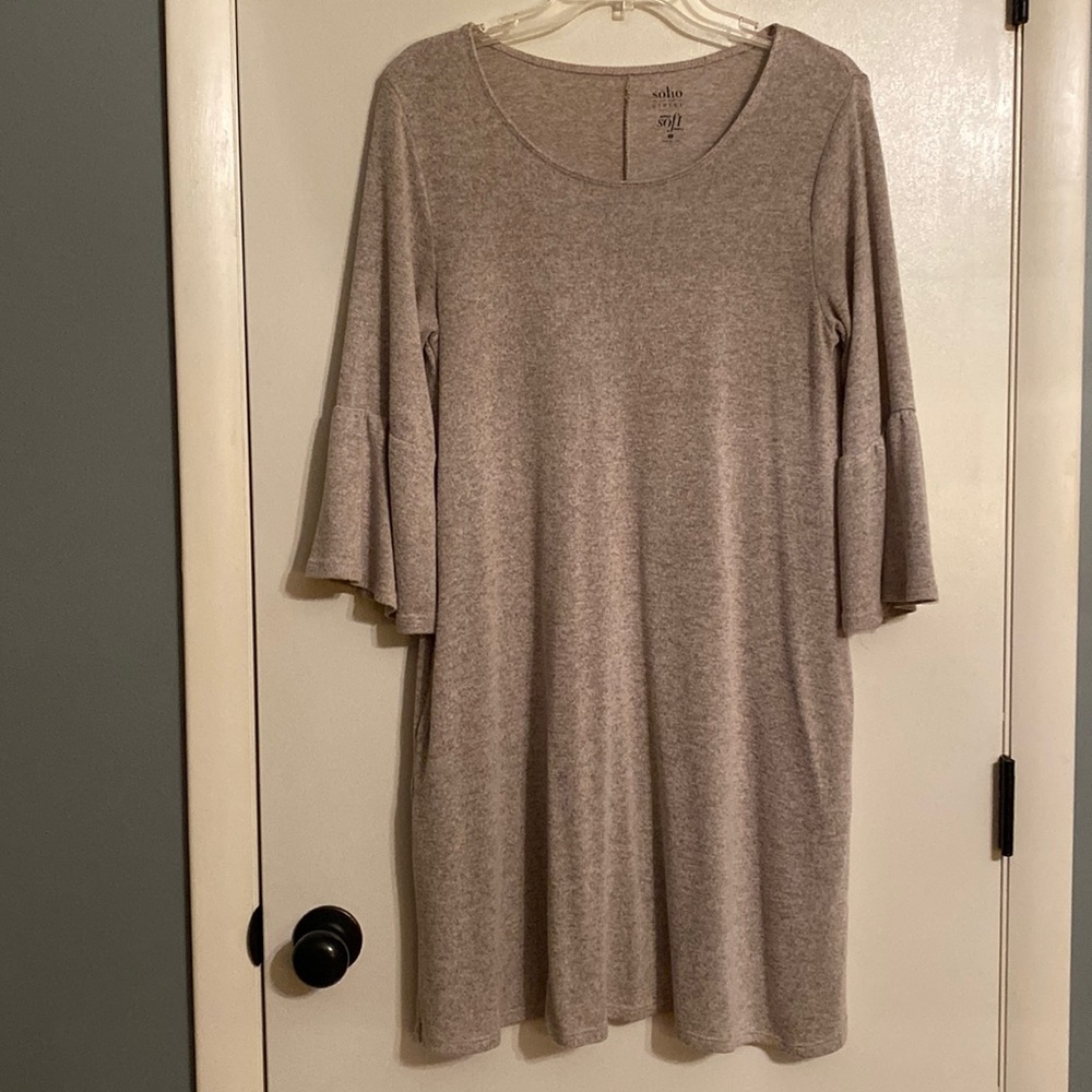 NY&Co Soho soft flowy beige flutter sleeve dress